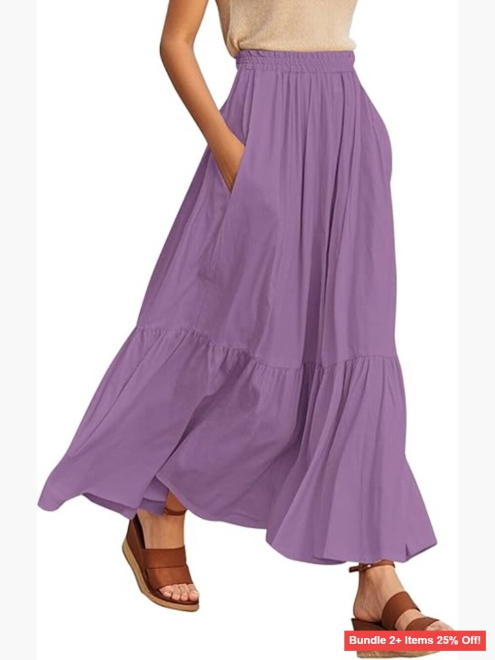 Small Rayon Maxi Skirt with Pockets, Elastic Waist, A-Line Boho Style